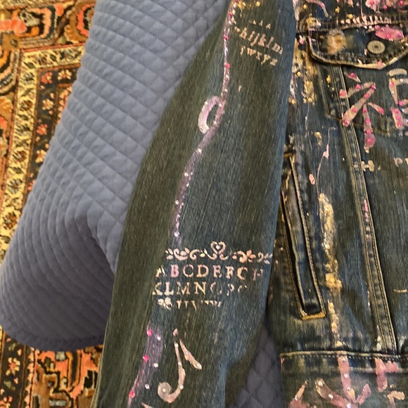 Salvatore Principe artist custom Swarovski crystal hand painted denim jacket M - Picture 7 of 10